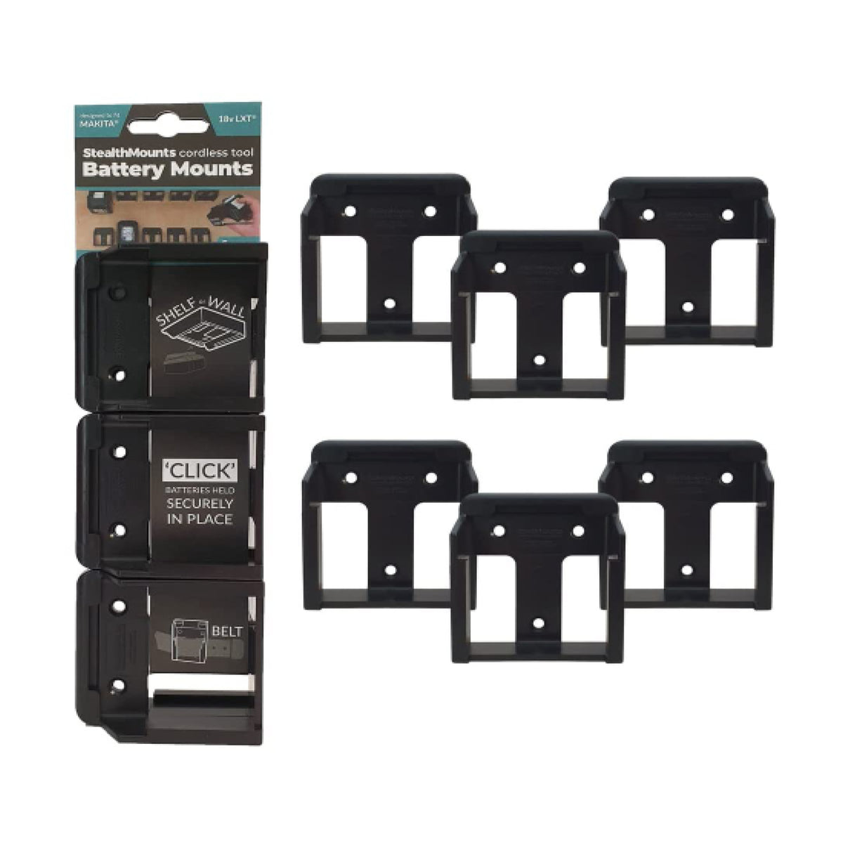 StealthMounts BM-RG18-BLK-6, Ridgid Battery Mounts (6 Pack) - Black