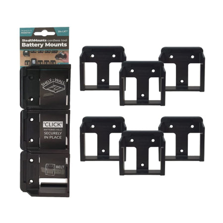 StealthMounts BM-RG18-BLK-6, Ridgid Battery Mounts (6 Pack) - Black