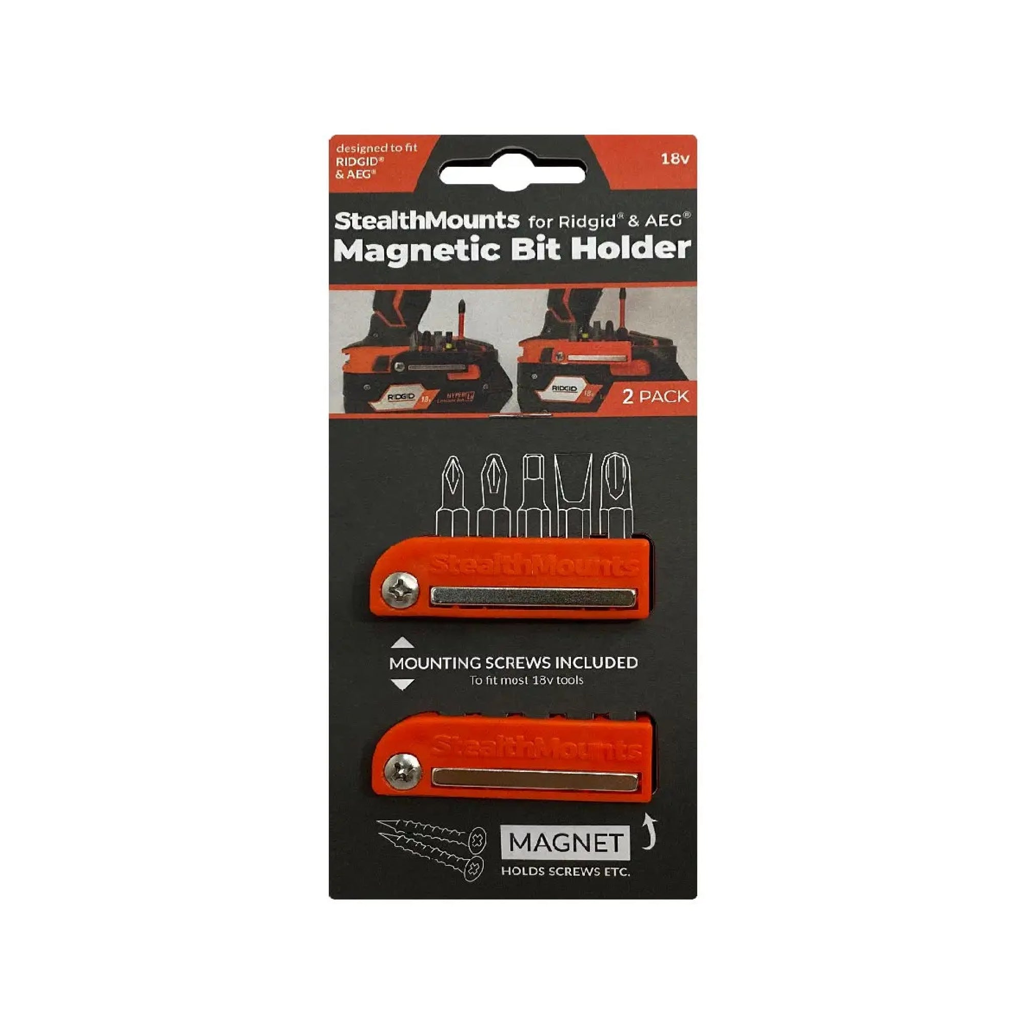 StealthMounts BH-AR-ORG-2, Bit Holder for Ridgid & AEG - Orange