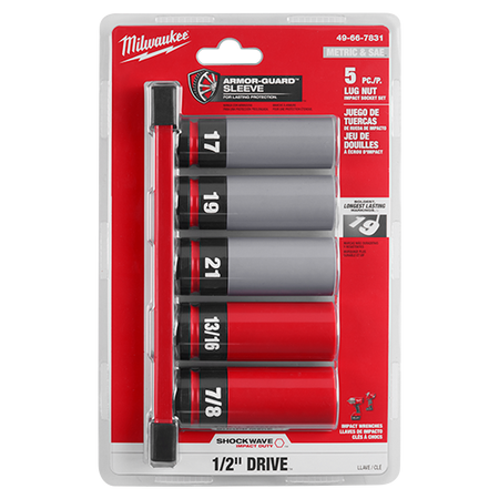 Milwaukee 49-66-7831, SHOCKWAVE Impact Duty™ 1/2 Drive SAE & Metric 5PC Lug Nut Wheel Socket Set