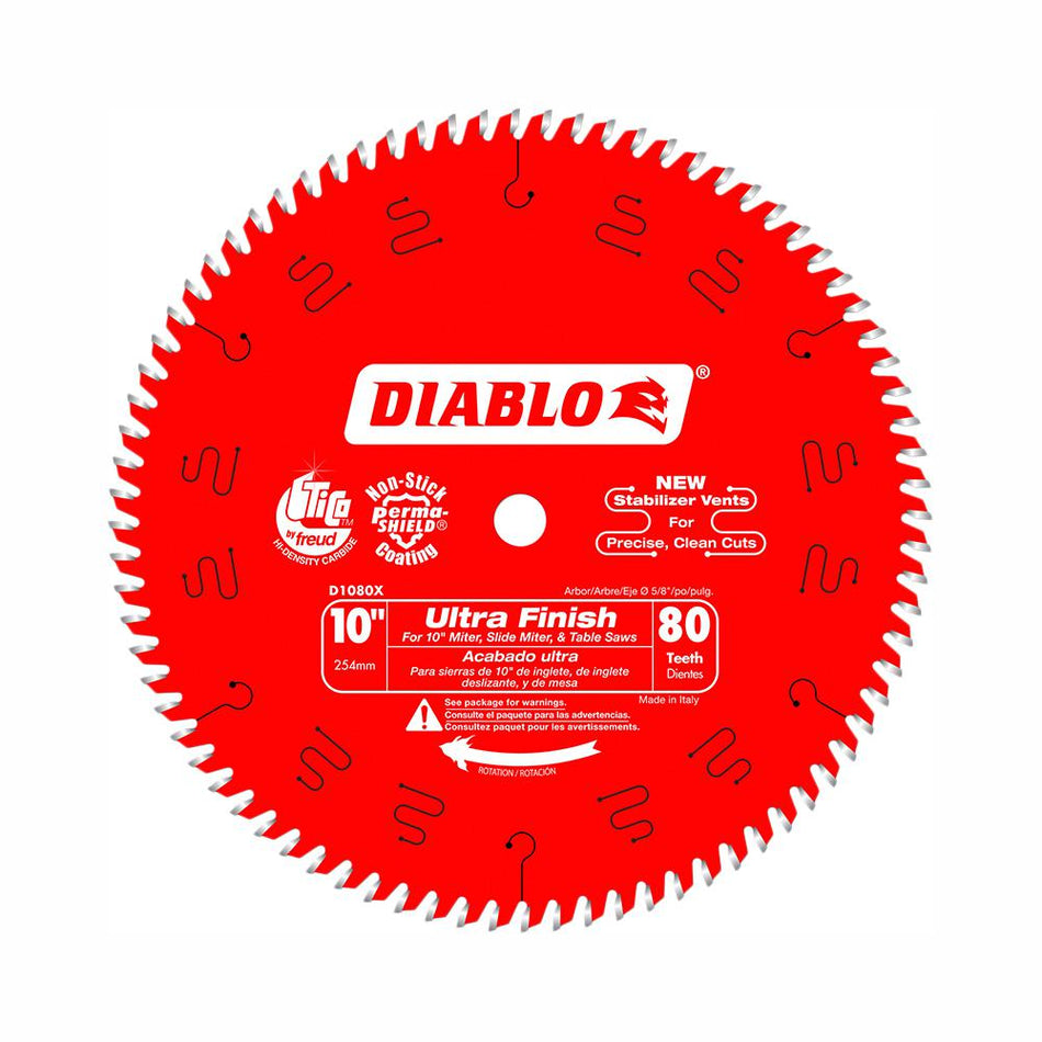Diablo D1080X, 10" x 80T Ultra Fine Finish Blade
