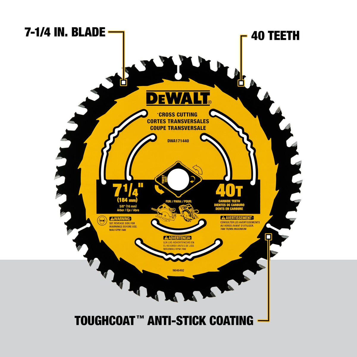 DEWALT DWA171440, 7-1/4'' 40 Teeth Circular Saw Blade