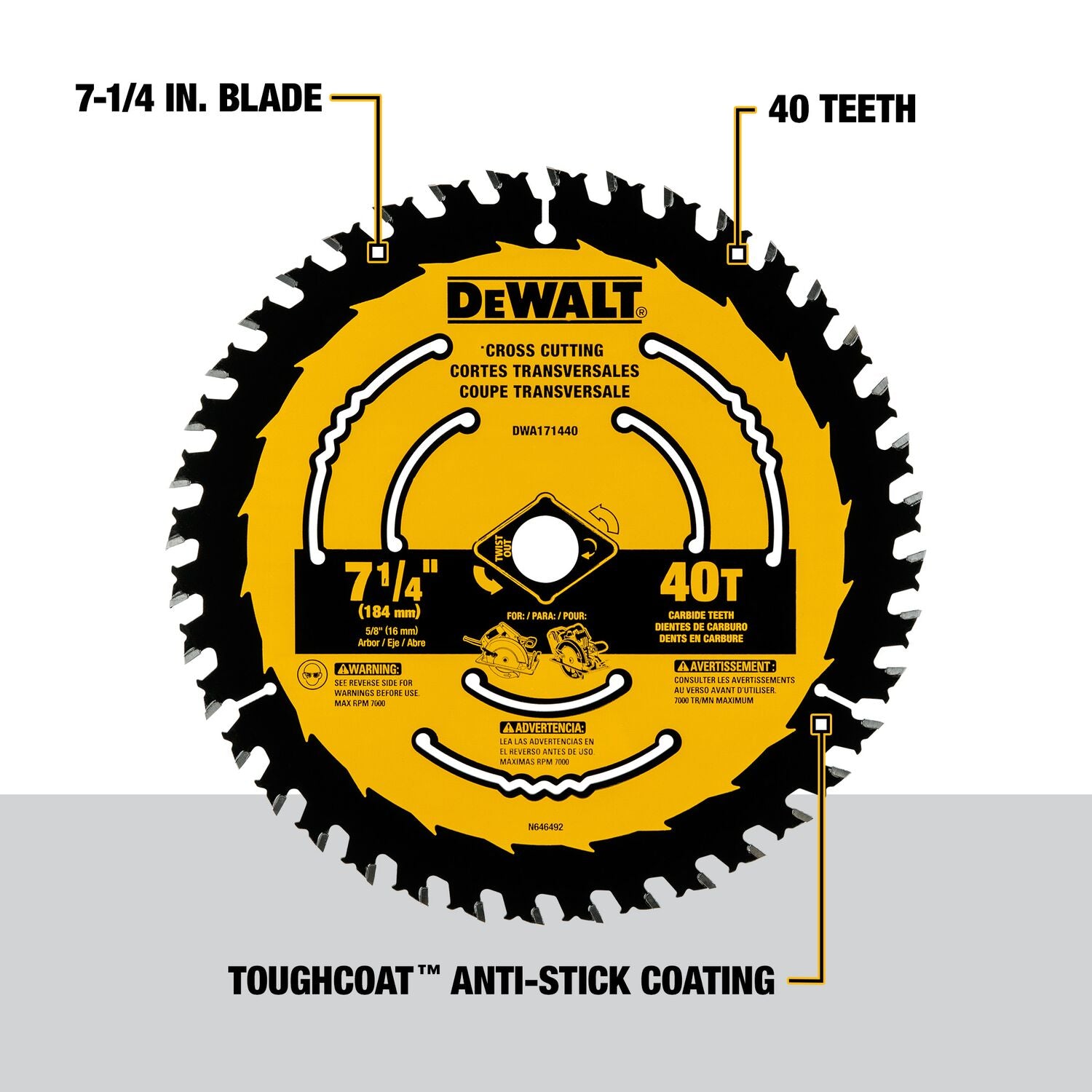 DEWALT DWA171440, 7-1/4'' 40 Teeth Circular Saw Blade