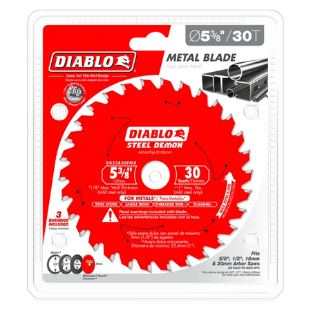 Diablo D053830FMX, Steel Demon 5 3/8-inch x 30 Tooth Carbide Tipped Trim Saw Blade for Metal Cutting