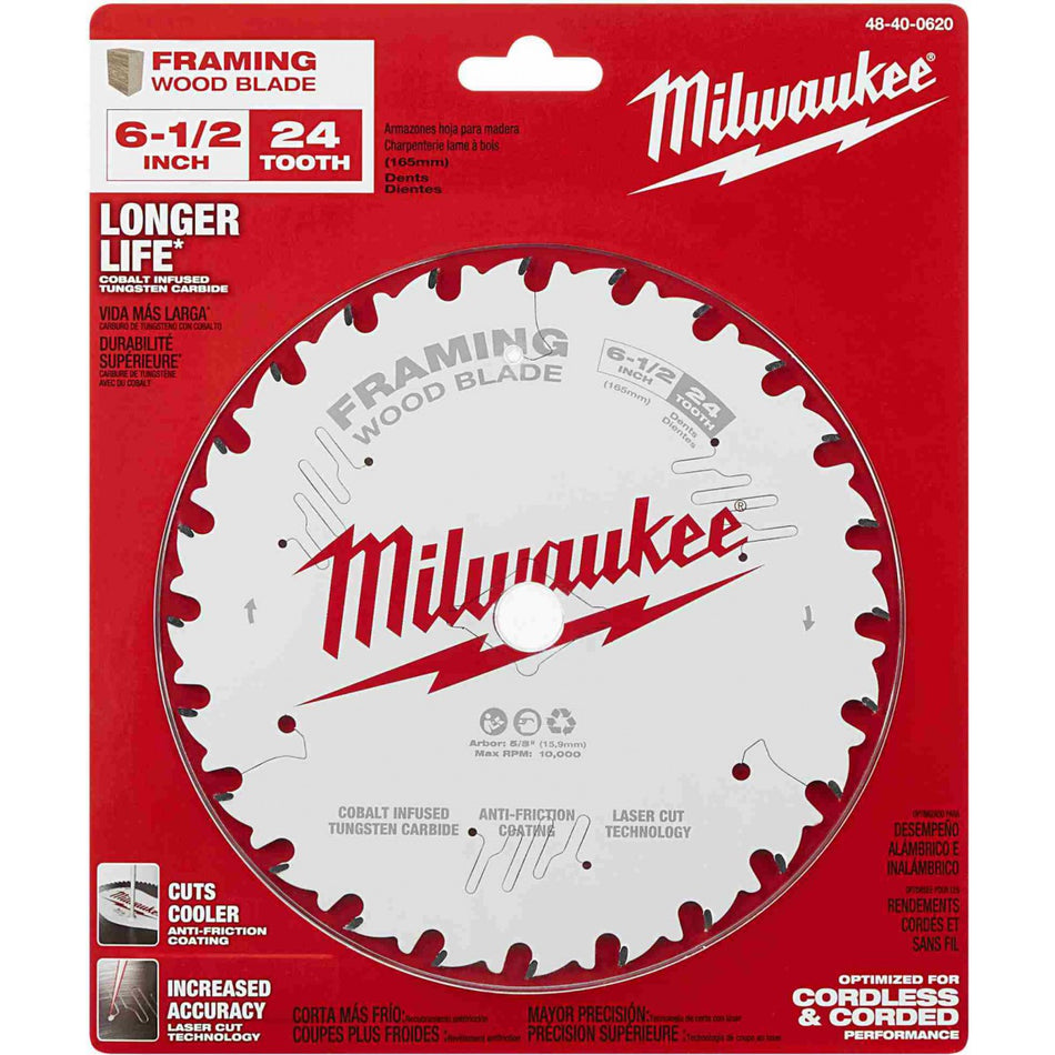 Milwaukee 48-40-0620, 6-1/2" 24T Framing Circular Saw Blade