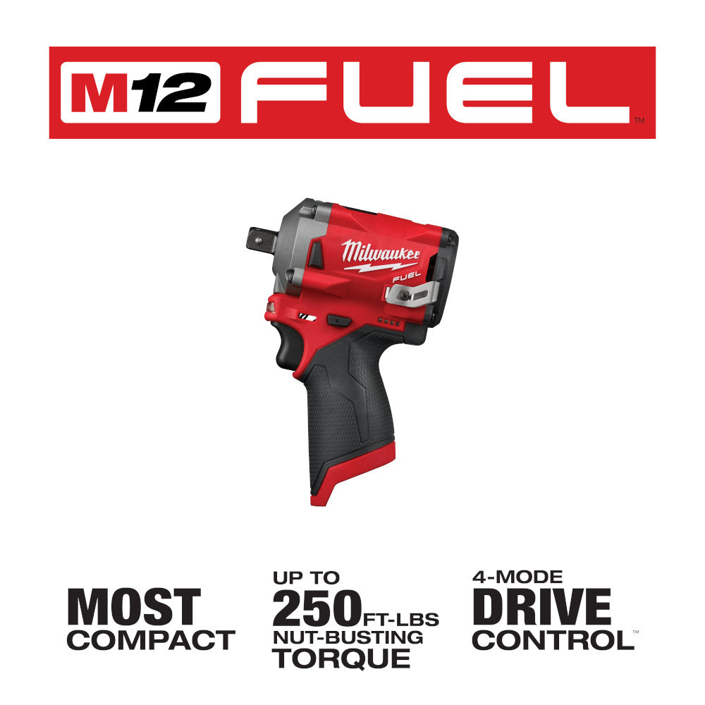 Milwaukee 2555P-20, M12 FUEL Stubby 1/2" Pin Impact Wrench (Tool Only)