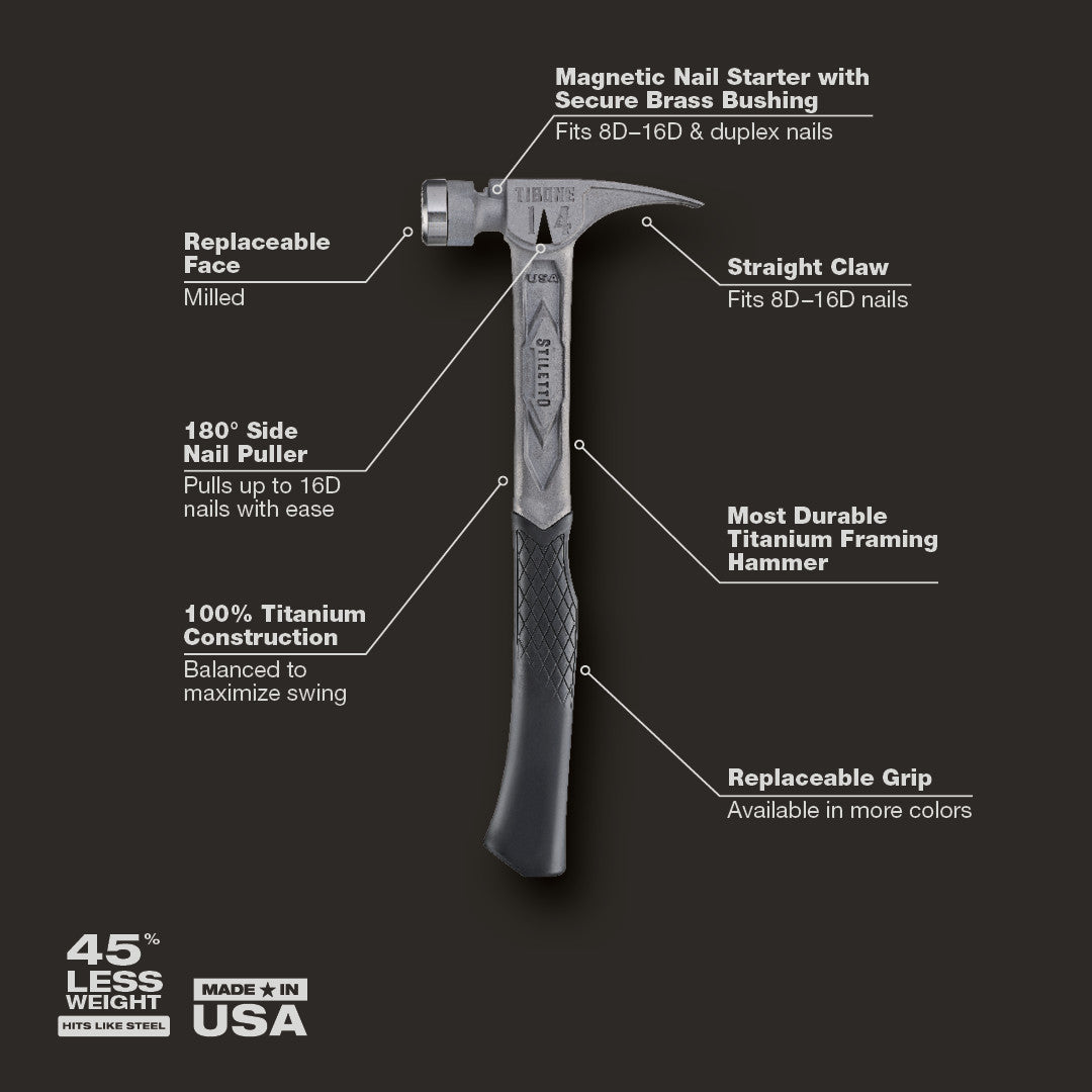 Stiletto TIB14RMC, STILETTO® TIBONE™ 14oz Milled Titanium Framing Hammer
