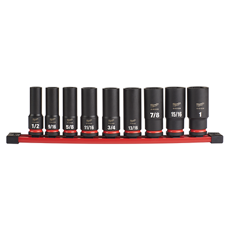 Milwaukee 49-66-7022, 1/2" Drive SHOCKWAVE Impact Duty SAE Deep 6 Point Socket Set - 9 Piece