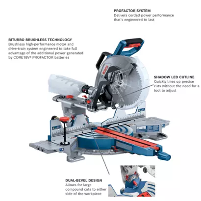 Bosch GCM18V-12SDN, PROFACTOR™ 18V 12 In. Dual-Bevel Slide Miter Saw (Bare Tool)