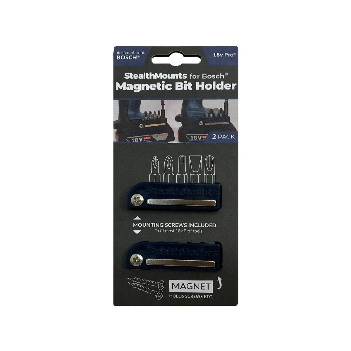 StealthMounts BH-BO-BLU-2, Bit Holder for Bosch (2 Pack) - Blue