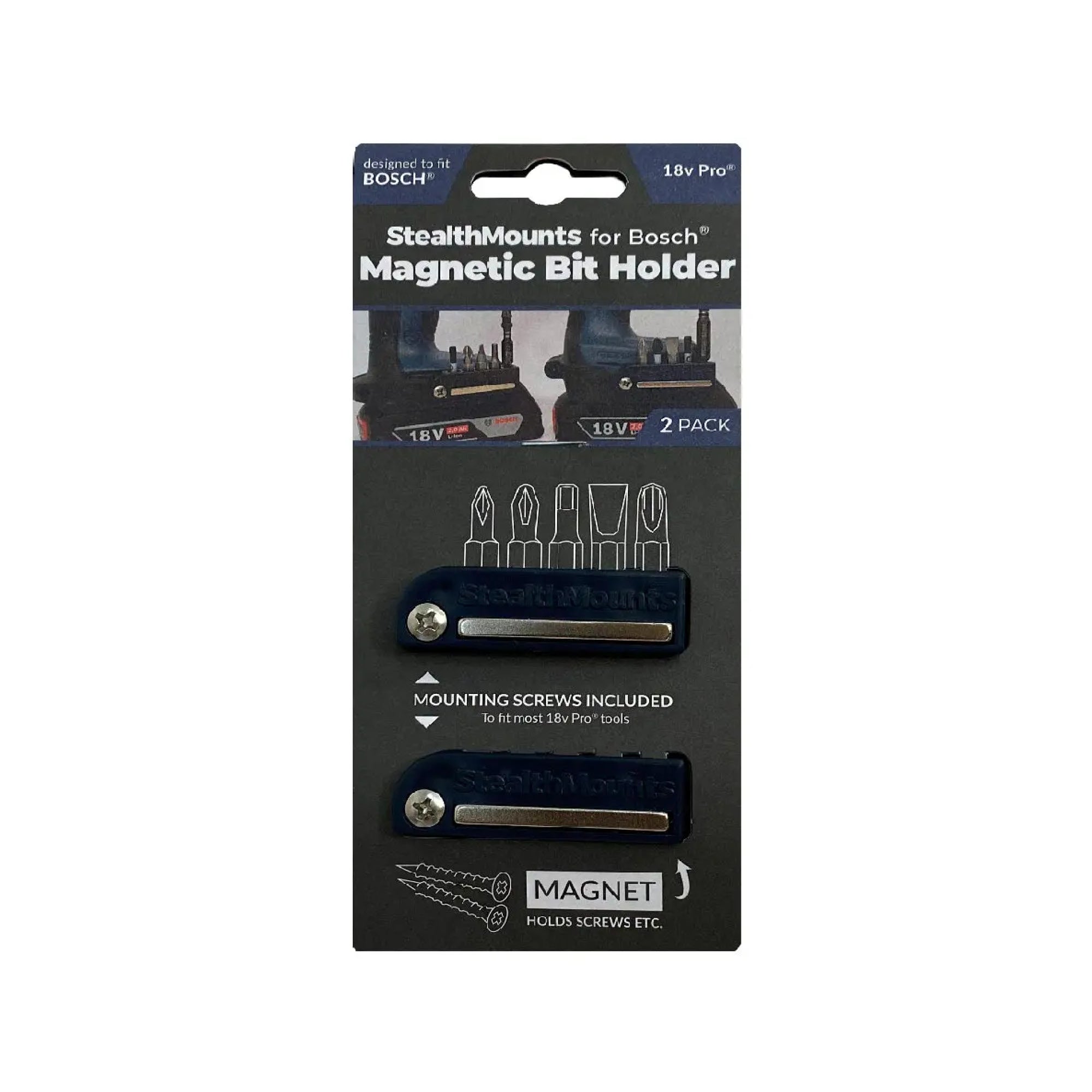 StealthMounts BH-BO-BLU-2, Bit Holder for Bosch (2 Pack) - Blue