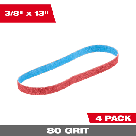 Milwaukee 48-80-7080, 3/8” x 13” 80 Grit Bandfile Belts – 4 pack