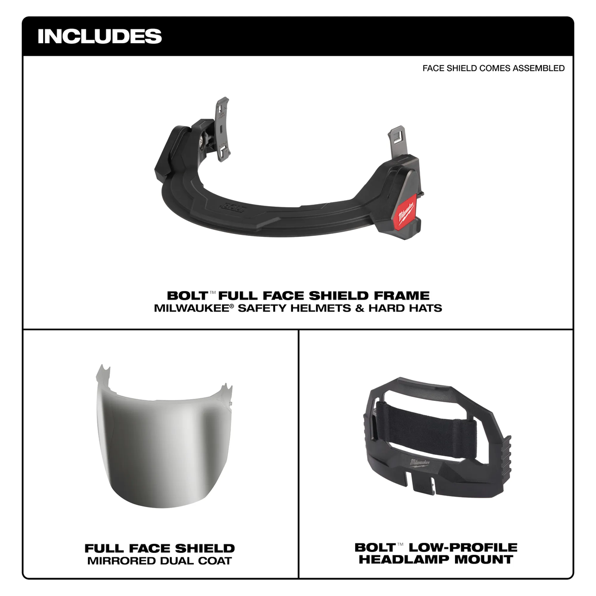 Milwaukee 48-73-1429, BOLT™ Full Face Shield - Mirrored Dual Coat Lens (Compatible with Milwaukee® BOLT™ Safety Helmets & BOLT™ Hard Hats)