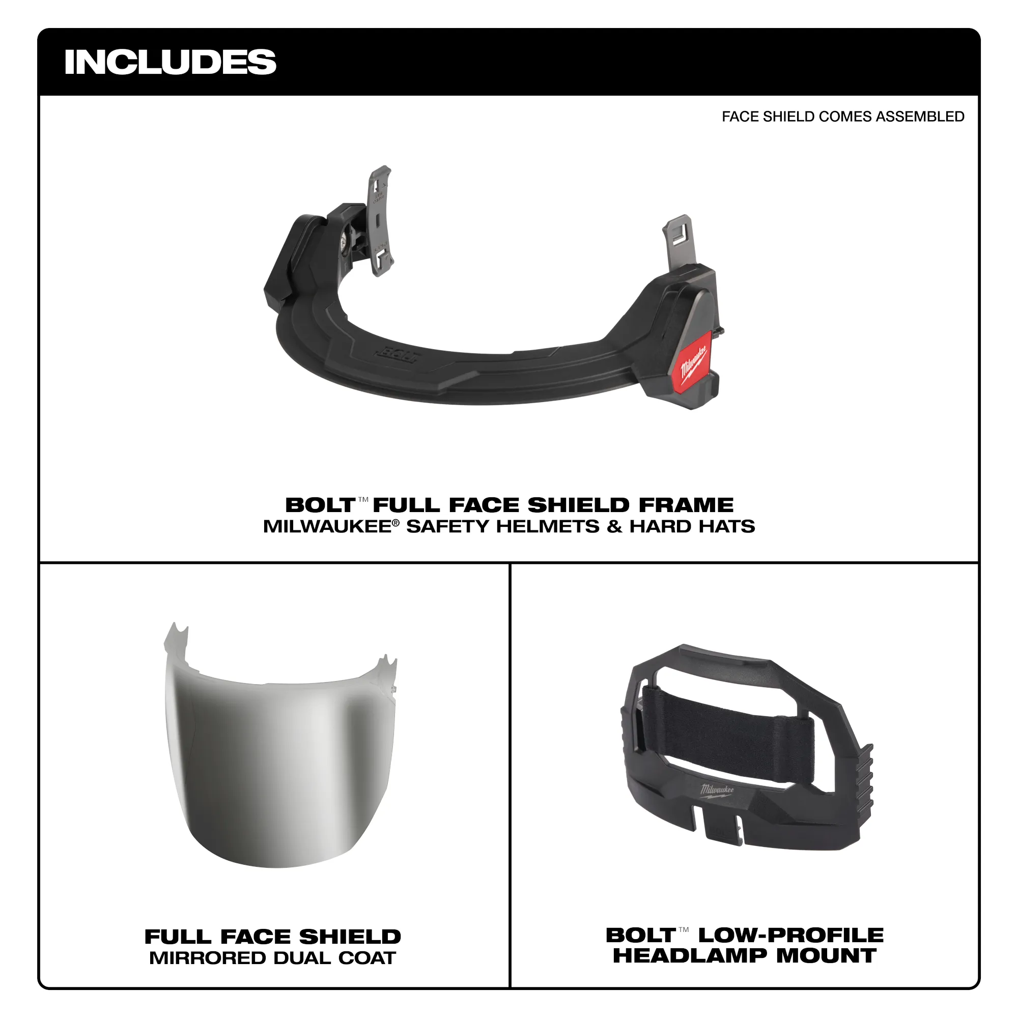 Milwaukee 48-73-1429, BOLT™ Full Face Shield - Mirrored Dual Coat Lens (Compatible with Milwaukee® BOLT™ Safety Helmets & BOLT™ Hard Hats)