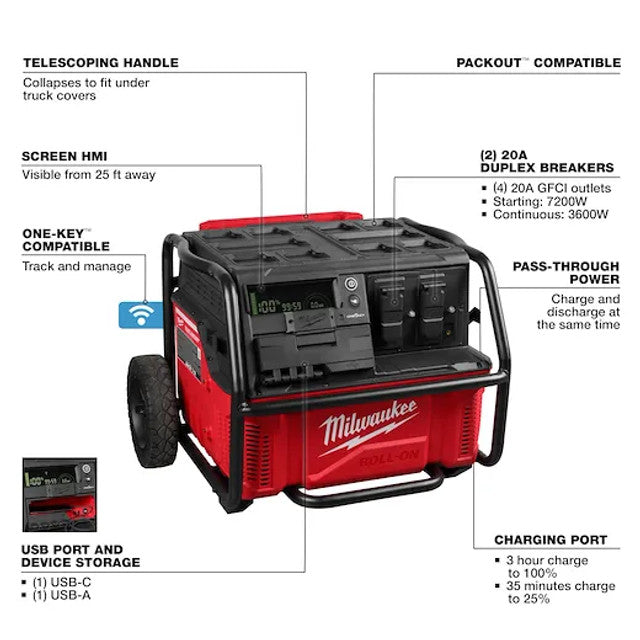 Milwaukee 3300R, ROLL-ON™ 7200W/3600W 2.5kWh Power Supply