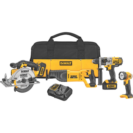 DEWALT DCK491L2, DEWALT DCK491L2 20V MAX 4 Tool(DCD985, DCS381 Recip, DCS393 Circ, ,DCL040) w/2 Batteries(3.0Ah) and Bag