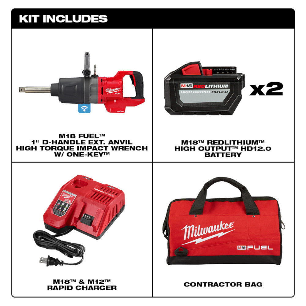 Milwaukee 2869-22HD, M18 FUEL 1" D-Handle High Torque Impact Wrench w/Ext. Anvil ONE-KEY Kit