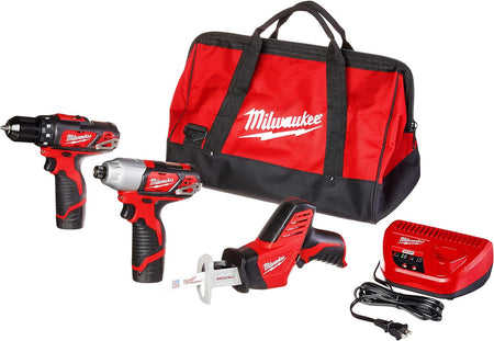Milwaukee 2498-23, M12 3-Tool Combo Kit (Drill, Impact, HACKZALL)