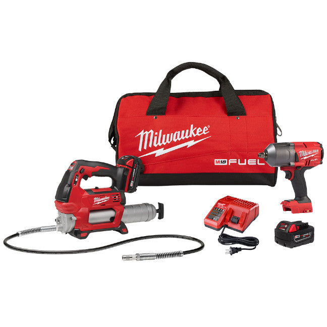 Milwaukee 2767-22GR, M18 FUEL High Torque 1/2" Impact Wrench with Friction Ring and Grease Gun Kit