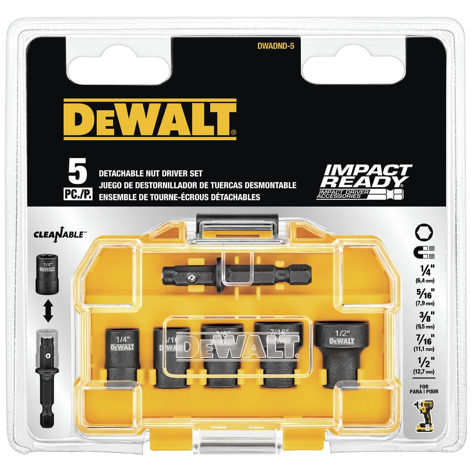 DEWALT DWADND-5, 5PC DETACHABLE NUT DRIVER SE