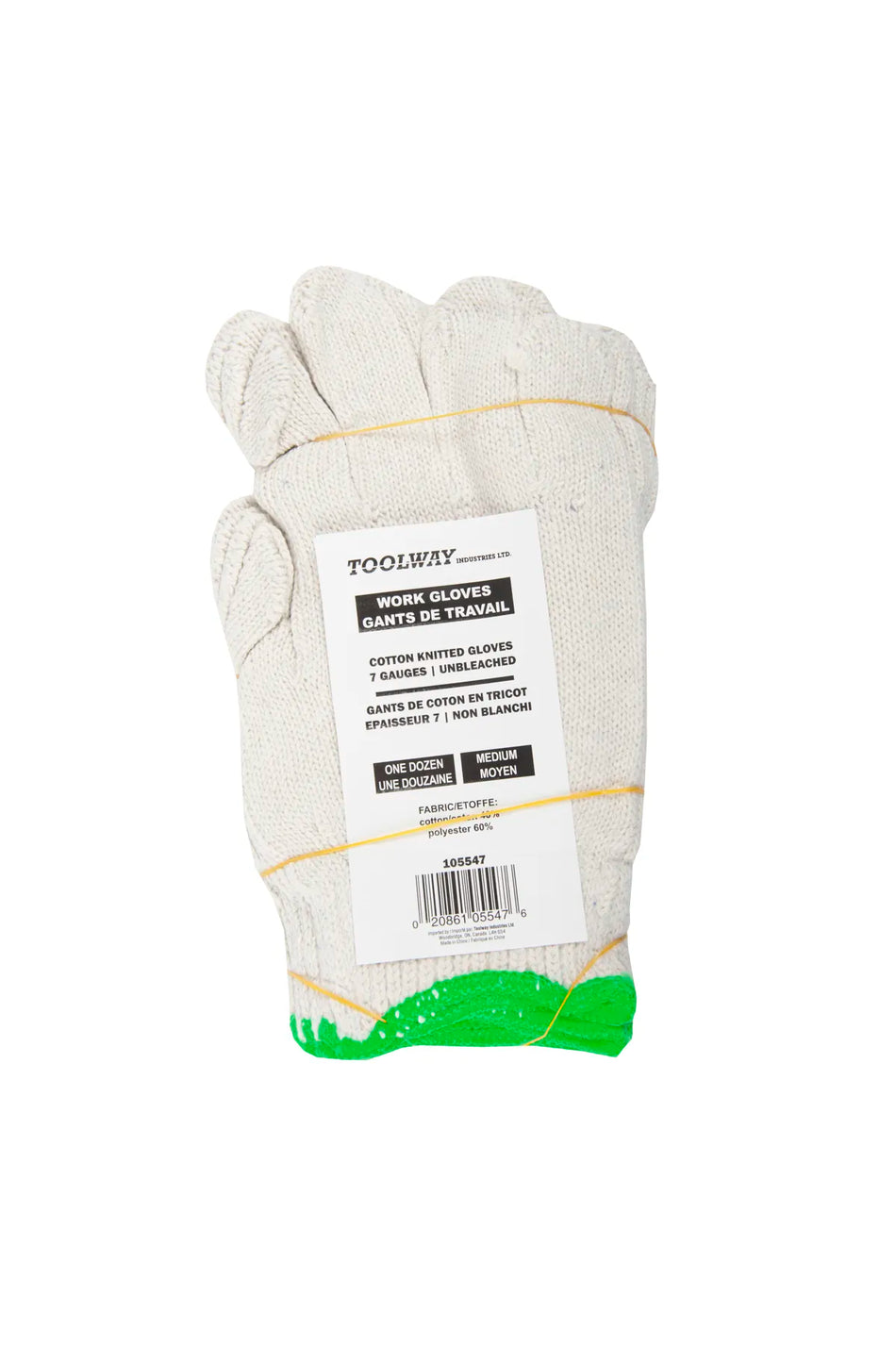 Toolway 105547, 1dz. Knitted Poly/Cotton Gloves Unbleached (L)
