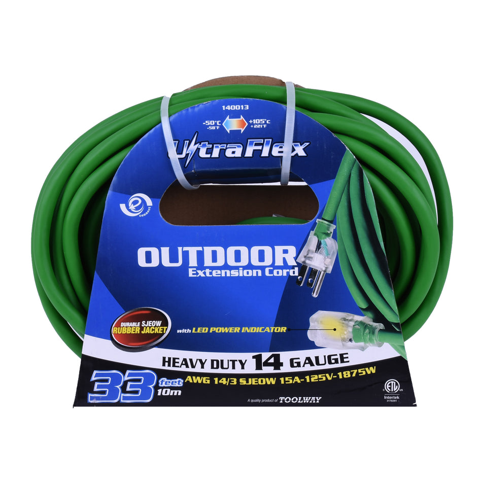 Toolway 140013, Extension Cord 10m/30' SJOW 14/3 1-Outlet rubber