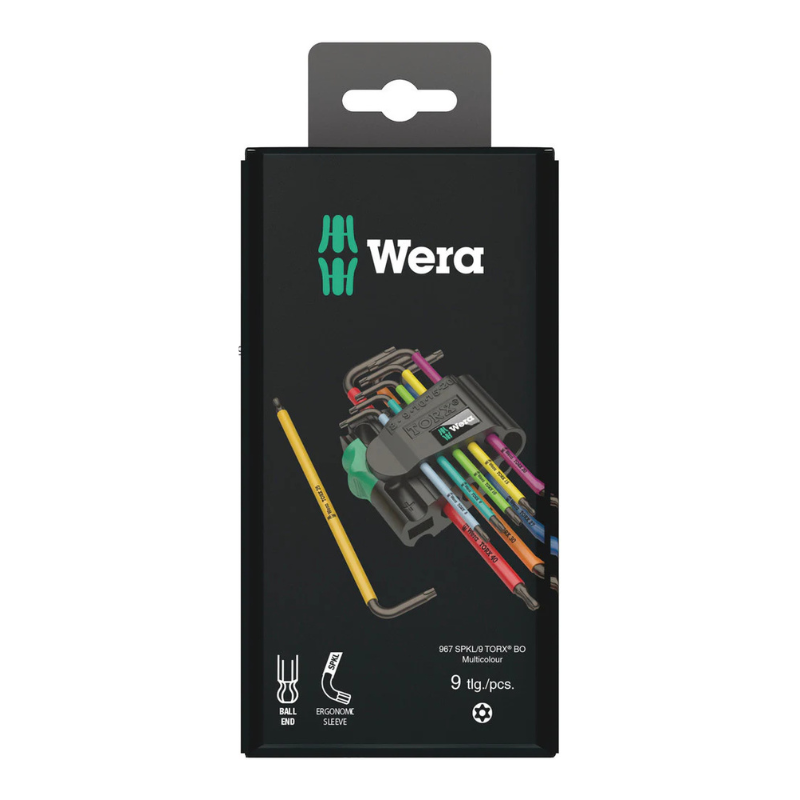 Wera 05073599001, 967/9 TX BO MULTICOLOUR 1 SB L-KEY SET FOR TAMPER-PROOF TORX® SCREWS, BLACKLASER, 9 PIECES