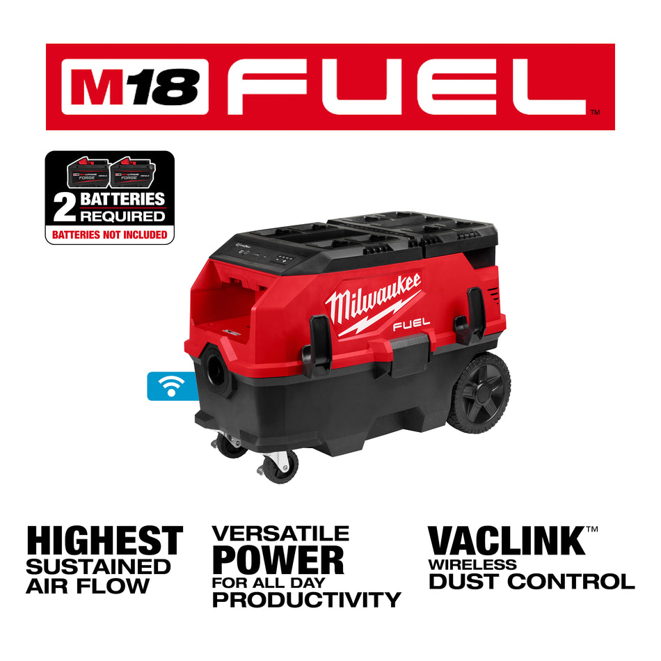 Milwaukee 0888-20, M18 FUEL 18V Li-Ion Cordless 9 Gal. Dual-Batt Dust Extractor w/ PACKOUT and VACLINK