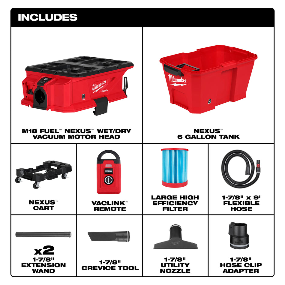 Milwaukee 0914-20, M18 FUEL™ NEXUS™ 6 Gallon Wet/Dry Vacuum w/ PACKOUT™ Compatibility & VACLINK™