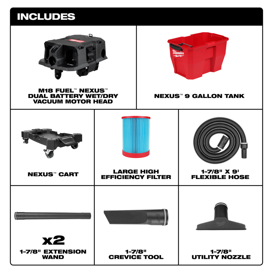Milwaukee 0920-20, M18 FUEL™ 9 Gallon Dual-Battery Wet/Dry Vacuum