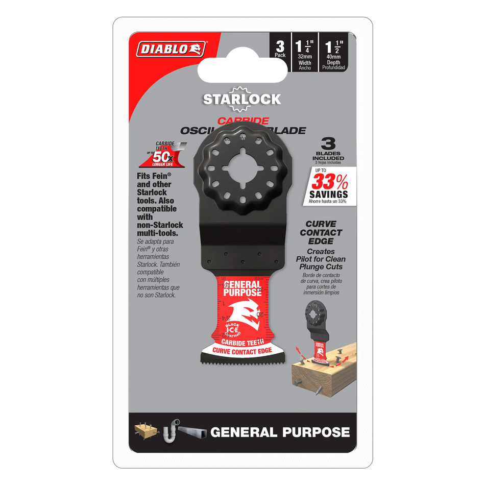 Diablo DOS125CGP3, 1-1/4" AMPED™ Demo Demon™ Starlock Carbide Teeth Oscillating Blades for General Purpose Cuts
