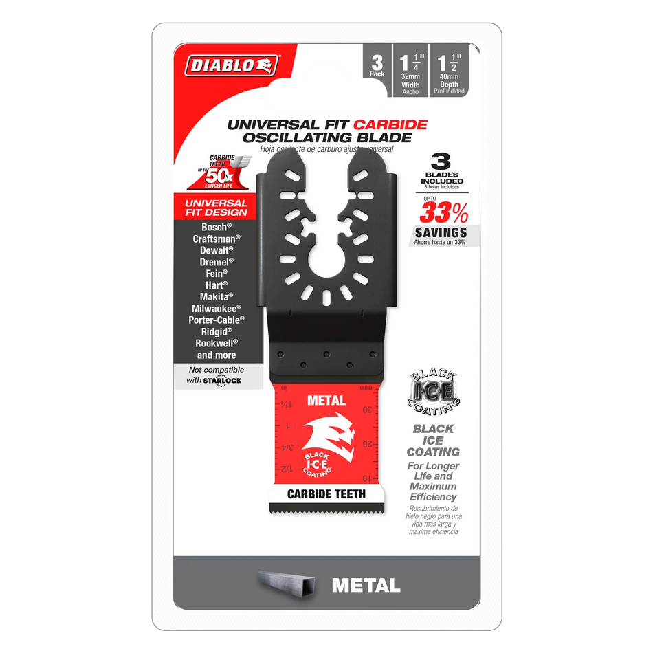 Diablo DOU125CF3, 1-1/4" AMPED™ Steel Demon™ Universal Fit Carbide Teeth Oscillating Blades for Metal