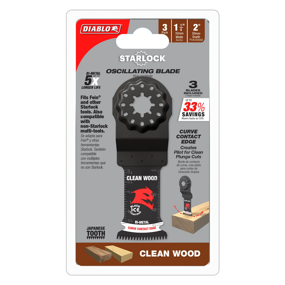 Diablo DOS125JBW3, 1-1/4" Demo Demon™ Starlock Bi-Metal Oscillating Blades for Clean Wood
