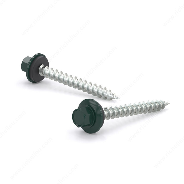Reliable RSZ9112DG, Colored Roof Metal Screw, Hex Head with Steel and Neoprene Washer, Self-Tapping Thread, Type A Point, #9 X 1-1/2" Dark Green (Box of 500)