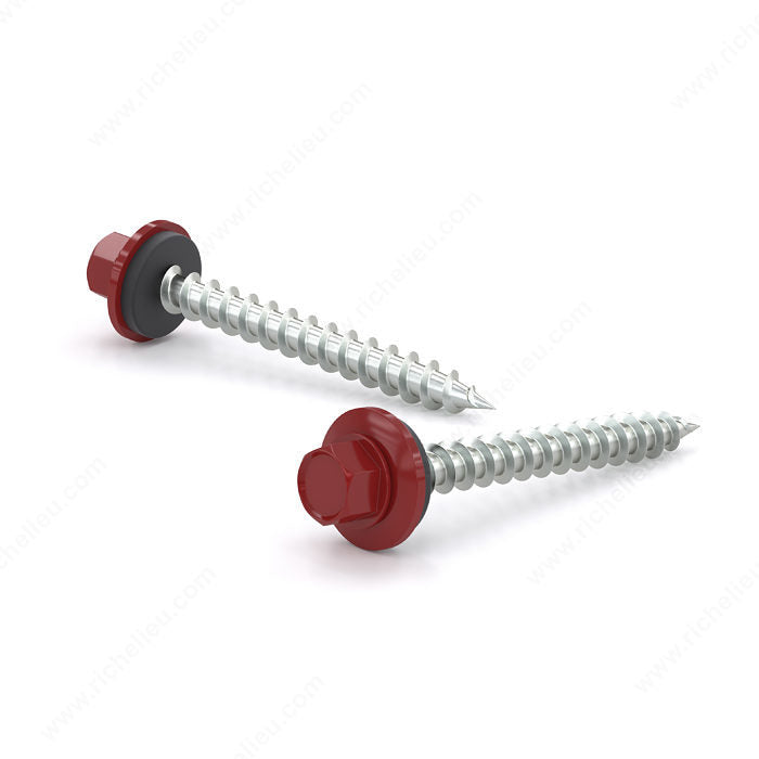 Reliable RSZ9112R, Colored Roof Metal Screw, Hex Head with Steel and Neoprene Washer, Self-Tapping Thread, Type A Point, #9 X 1-1/2" Red (Box of 500)