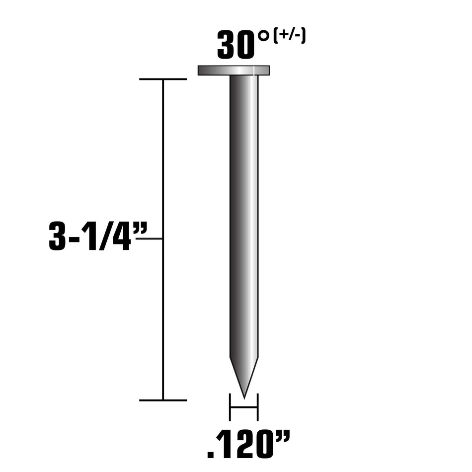 Metabo HPT 15107L, 3-1/4" x .120" Smooth Shank Clipped Head Bright Basic Paper Tape 30° Sheathing Nails