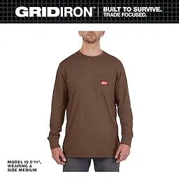 Milwaukee 606BR-XL, HEAVY DUTY POCKET T - LS BROWN XL