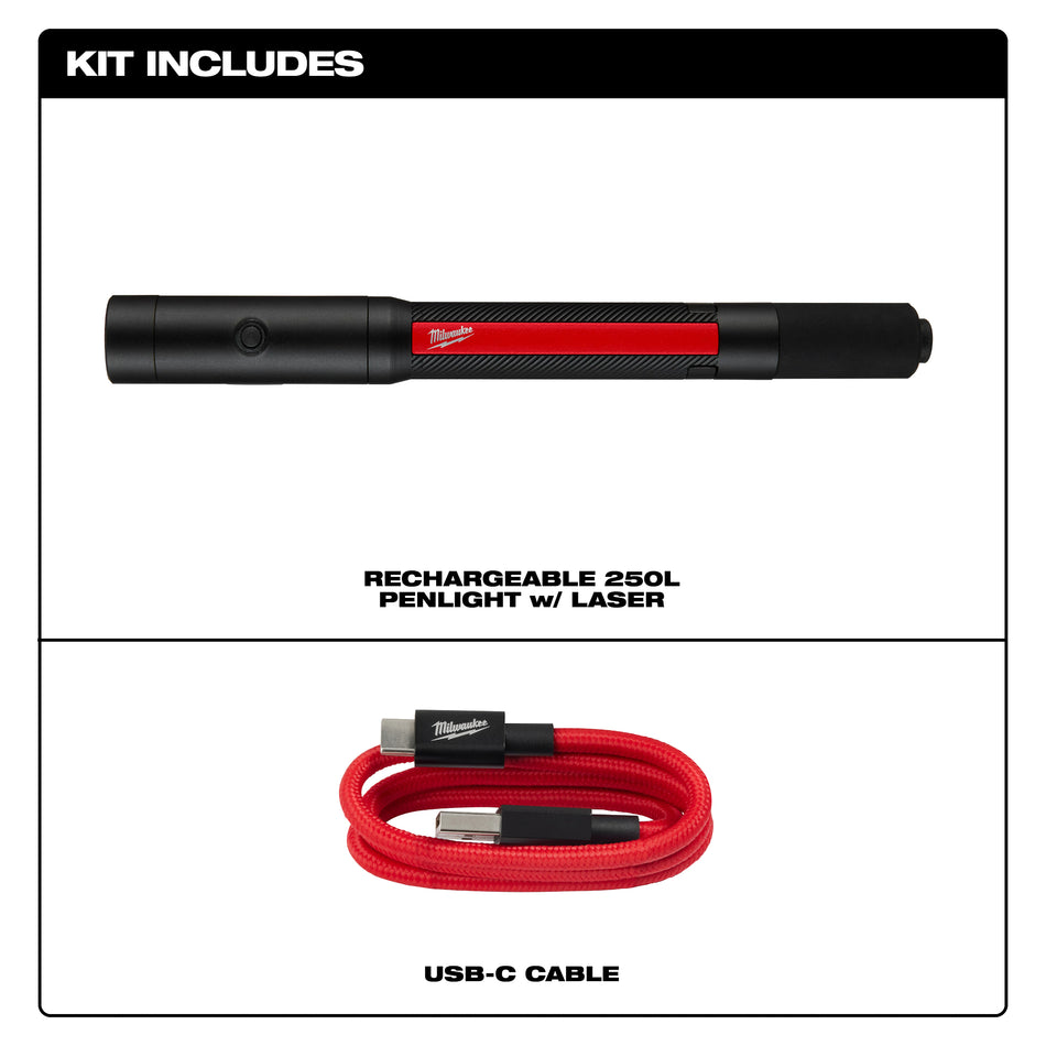 Milwaukee 2010R, Rechargeable 250L Penlight w/ Laser
