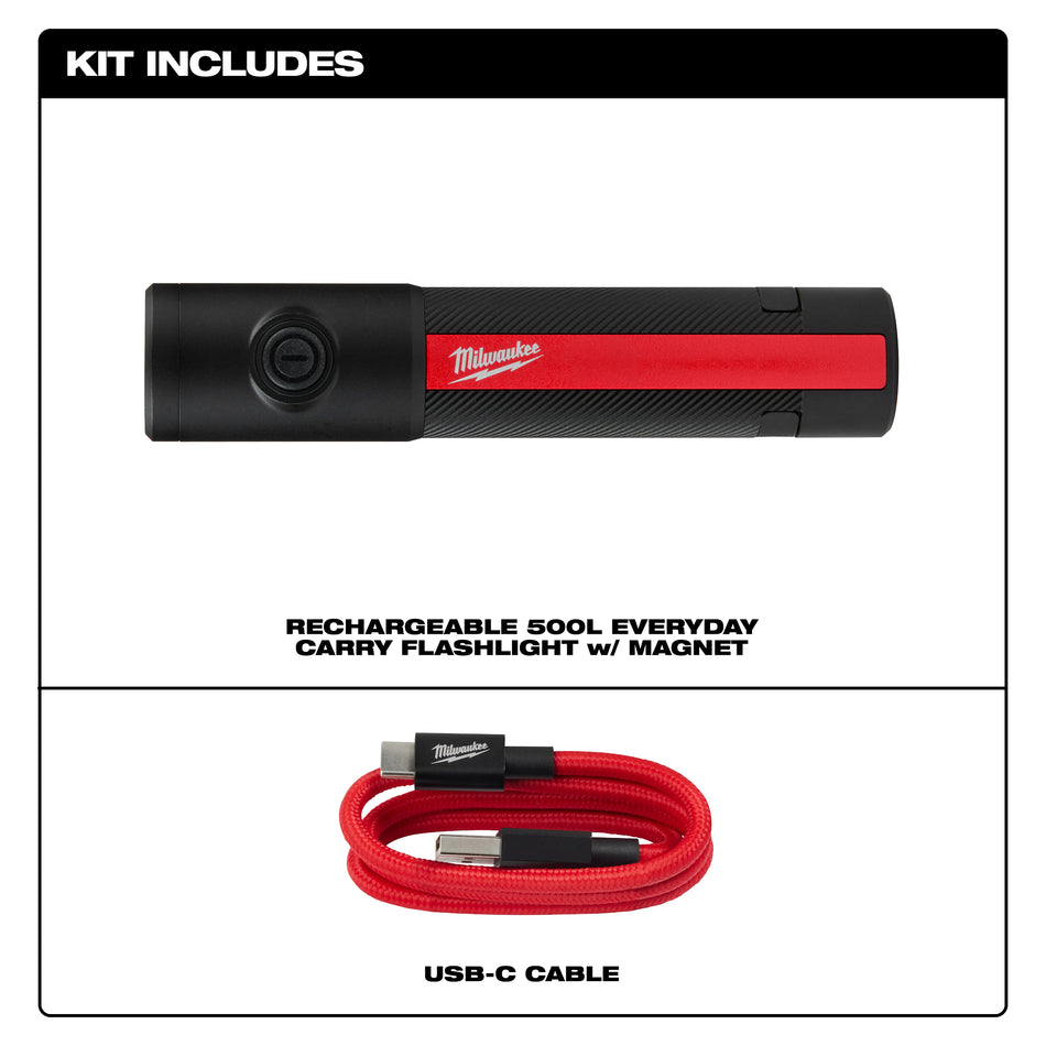 Milwaukee 2011R, Rechargeable 500L Everyday Carry Flashlight w/ Magnet