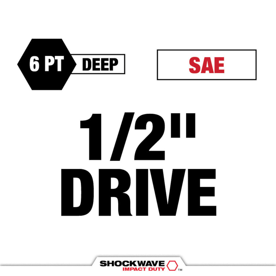 Milwaukee 49-66-6228, SHOCKWAVE™ Impact Duty 1/2" Drive 7/8" Deep 6 Point Socket