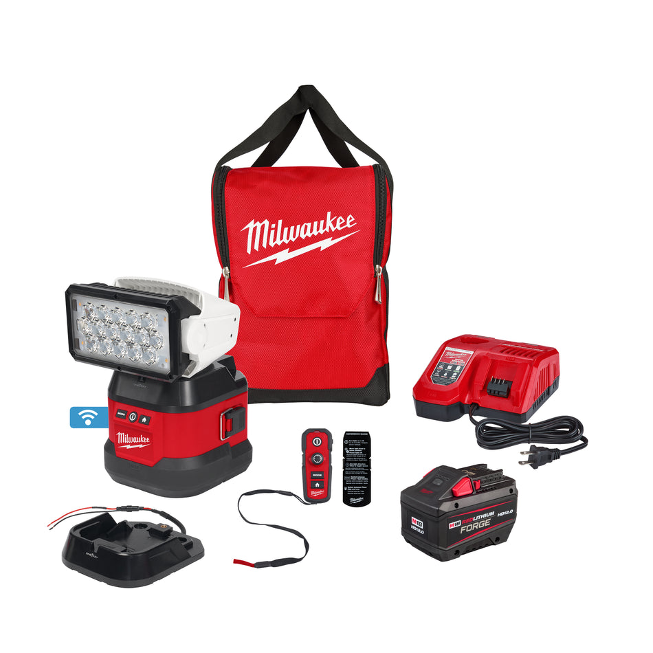 Milwaukee 2123-21HD, M18 Utility Remote Control Search Light 12.0Ah Kit w/ Portable Base