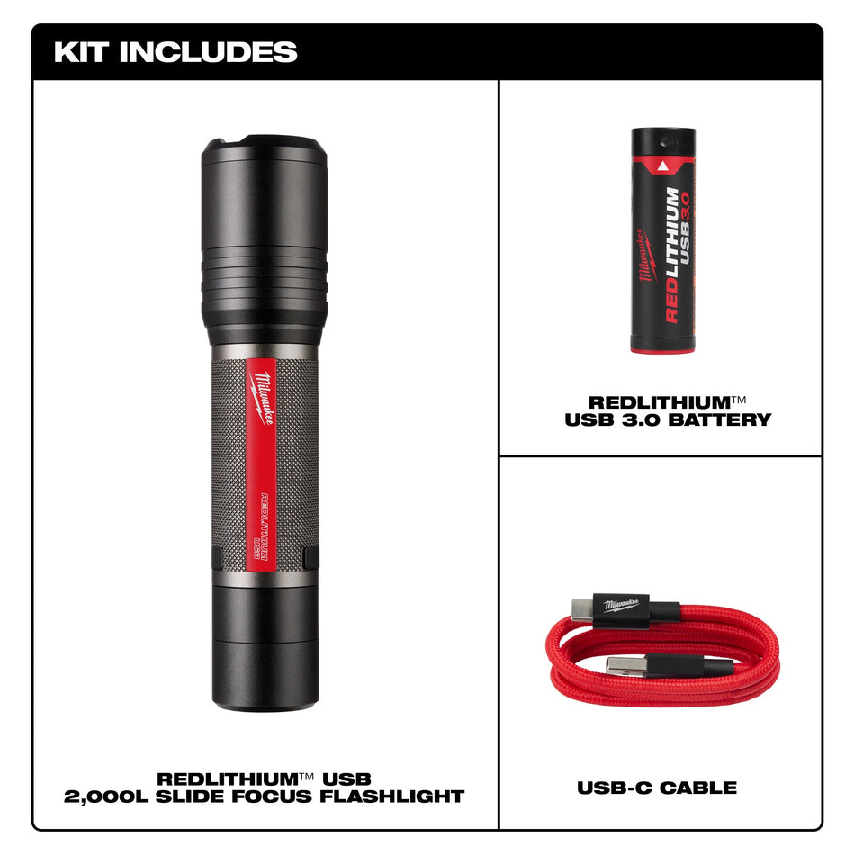 Milwaukee 2162-21, REDLITHIUM USB 2000L Slide Focus Flashlight