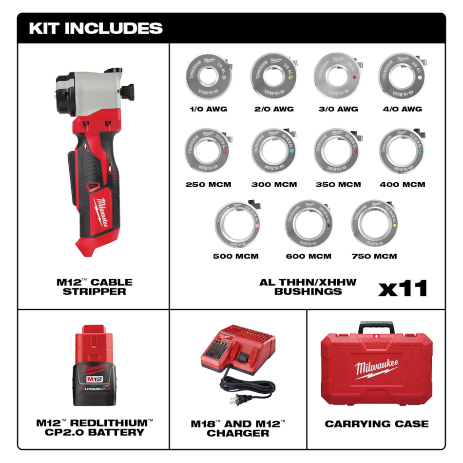 Milwaukee 2435AL-21, M12 Cable Stripper THHN/XHHW Al Kit