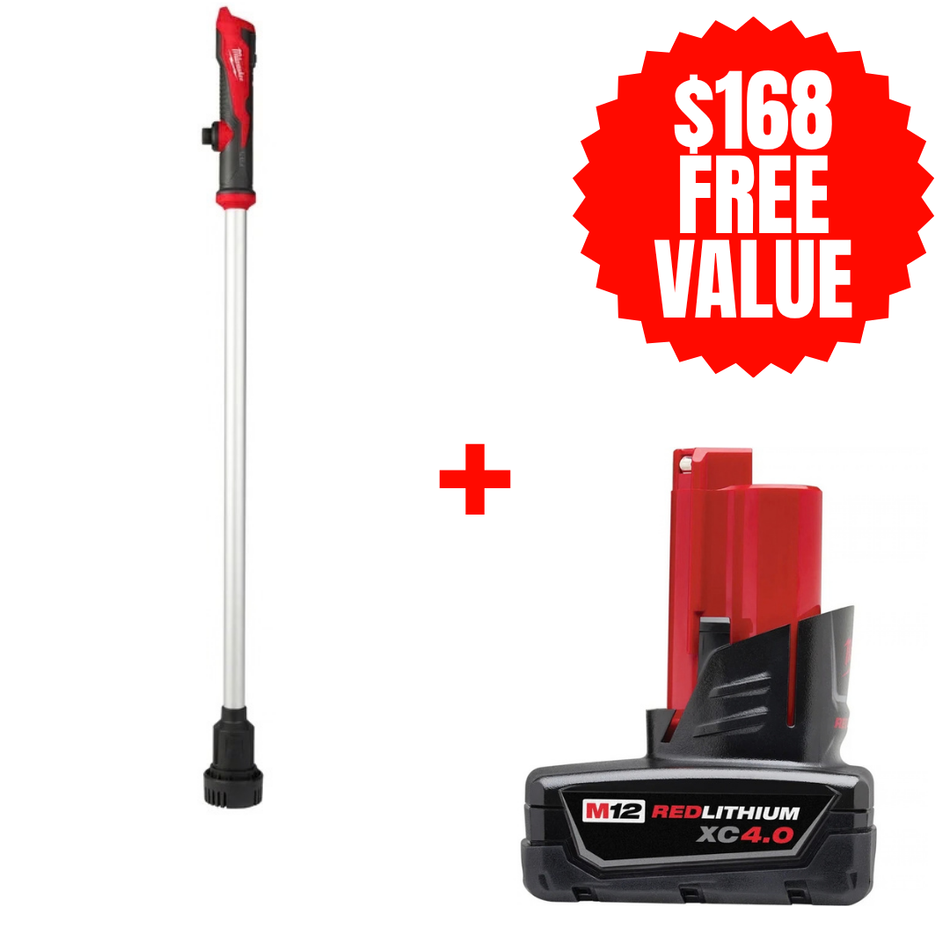 Milwaukee 2579-20 + 48-11-2440, M12™ Stick Transfer Pump + FREE M12 REDLITHIUM XC Extended Capacity Battery (4.0 Ah)
