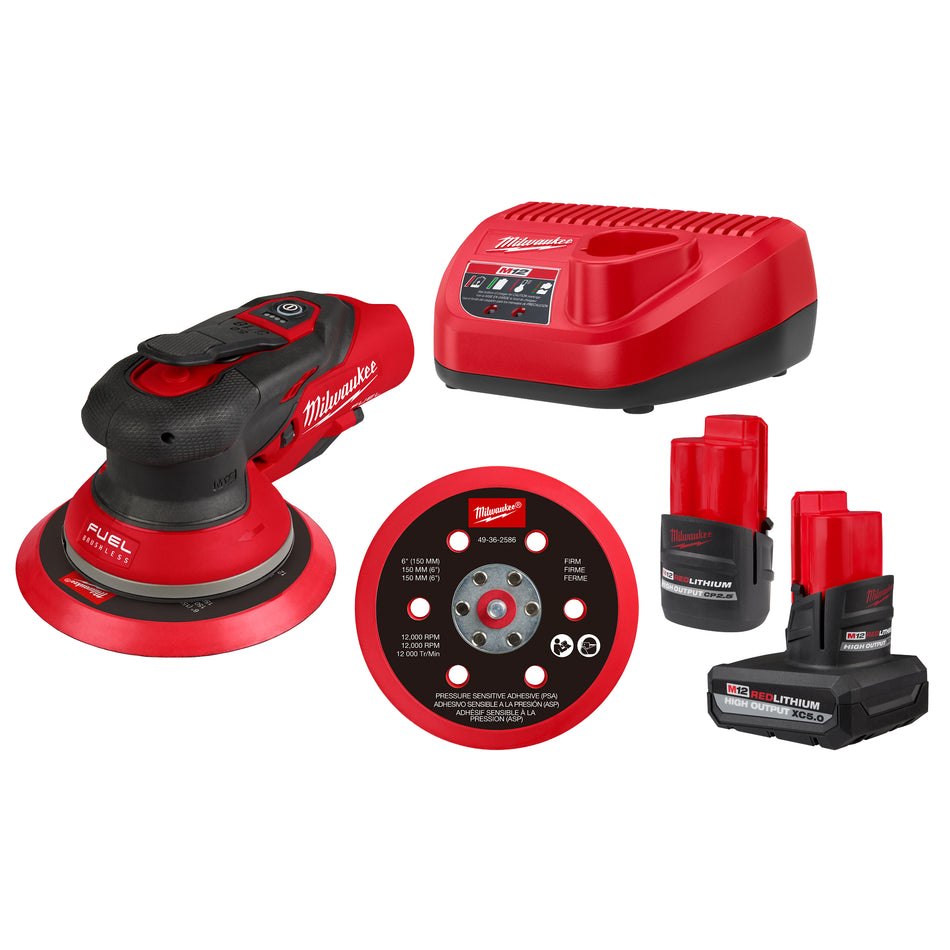 Milwaukee 2585-22CX, M12 FUEL™ 6" Random Orbital Sander Kit (3/16")