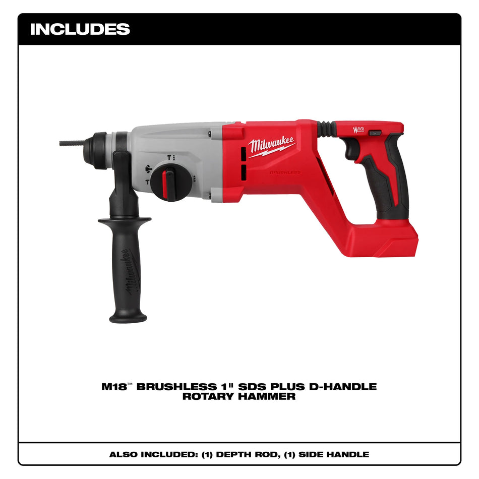 Milwaukee 2613-20,  M18™ Brushless 1” SDS Plus D-Handle Rotary Hammer