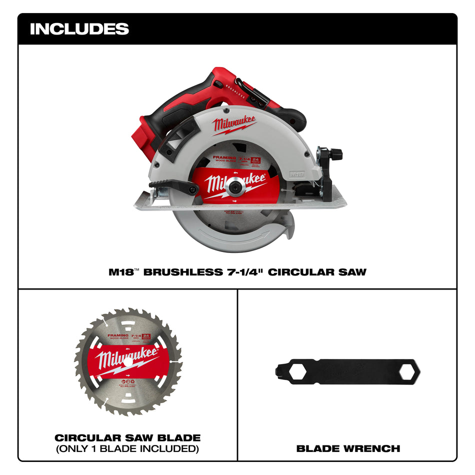 Milwaukee 2631-20, M18 7-1/4" Brushless Circular Saw (Tool Only)