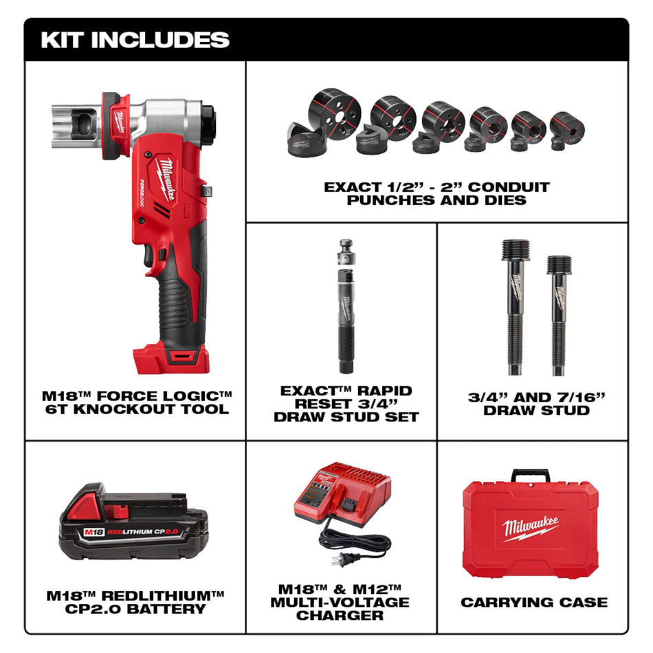 Milwaukee 2677-21, M18 FORCE LOGIC 6T Knockout Tool 1/2" - 2" Kit