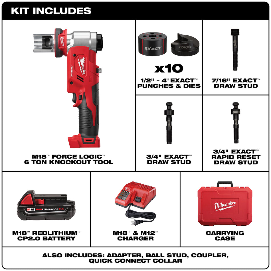 Milwaukee 2677-23, M18 FORCELOGIC 6T Knockout Tool 1/2'' - 4'' Kit