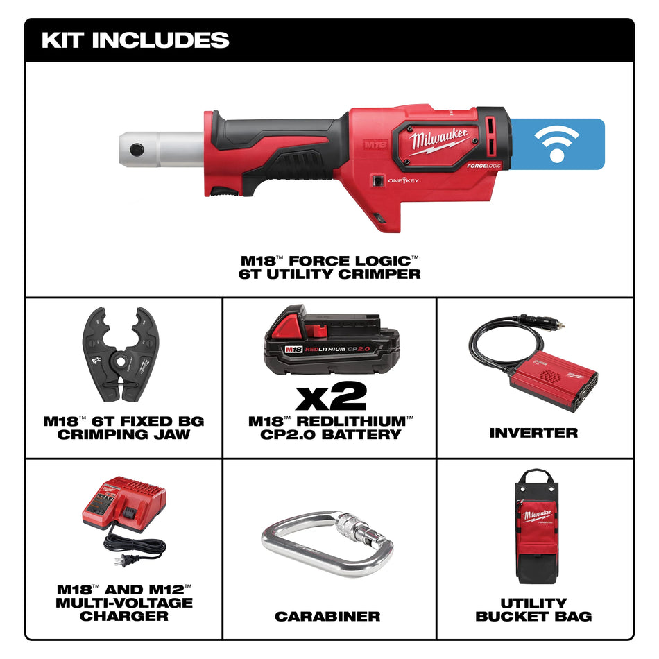 Milwaukee 2678-22BG, M18 FORCE LOGIC 6T Utility Crimper Kit with D3 Grooves and Fixed BG Die